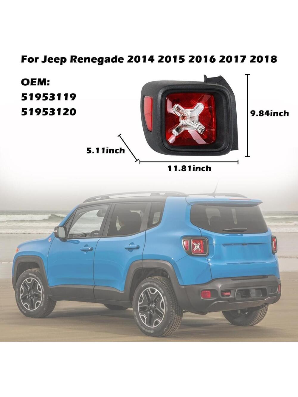Left  Driver Tail Light Jeep Renegade 2014 2015 2016 2017 2018 51953119